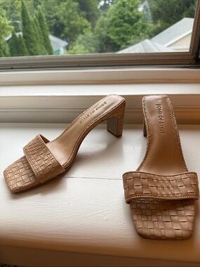 Song of Style Woven Tan Square-Toe Block Mules